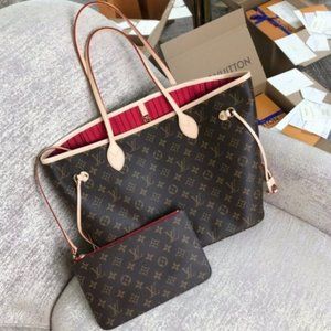 VERY RARE👜LouisVuitton👜NEVERFULL Monogram Canvas Bag Red